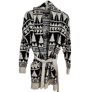 Lauren Ralph Lauren Cardigan Small Black Label Geo-Motif Shawl Collar Sweater